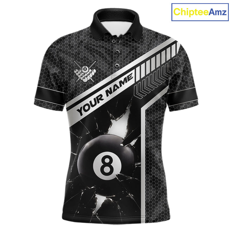 Black And White 8 Ball Break Glass Billiard Shirt For Men Custom Pool Team Jersey Polo & 1/4 Zip TDM6252