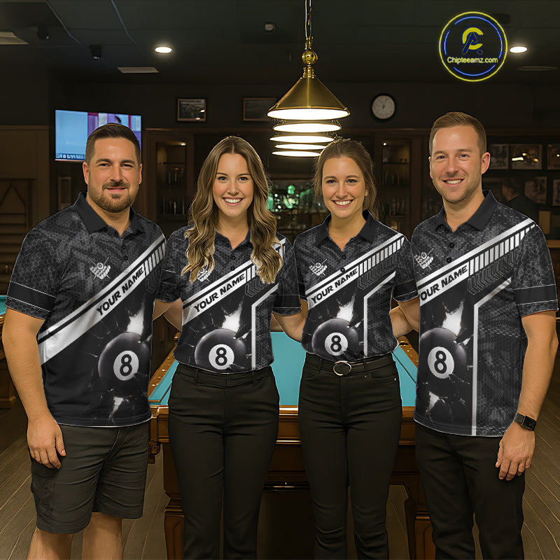 Black And White 8 Ball Break Glass Billiard Shirt For Men Custom Pool Team Jersey Polo & 1/4 Zip TDM6252