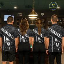 Load image into Gallery viewer, Black And White 8 Ball Break Glass Billiard Shirt For Men Custom Pool Team Jersey Polo &amp; 1/4 Zip TDM6252