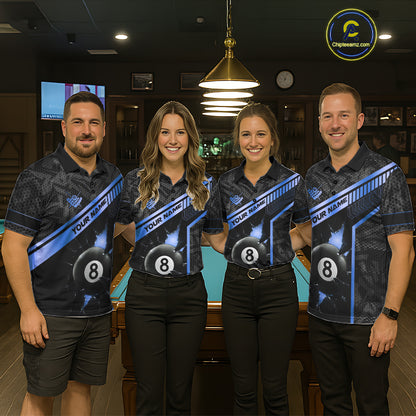 Black And Blue 8 Ball Break Glass Billiard Shirt For Women Custom Pool Team Jersey Polo & 1/4 Zip TDM6254