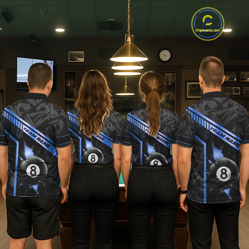 Black And Blue 8 Ball Break Glass Billiard Shirt For Women Custom Pool Team Jersey Polo & 1/4 Zip TDM6254