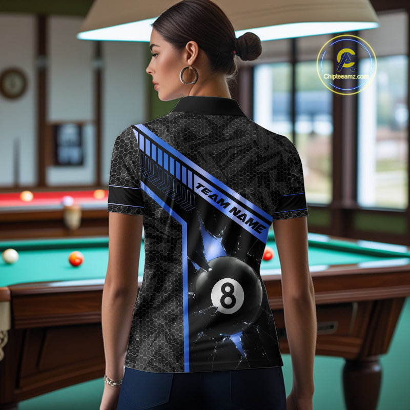 Black And Blue 8 Ball Break Glass Billiard Shirt For Women Custom Pool Team Jersey Polo & 1/4 Zip TDM6254