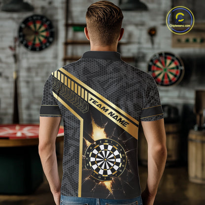 Black And Gold Break Glass Darts Shirt For Men Custom Darts Jersey Team Polo & Quarter Zip Shirt TDM6255