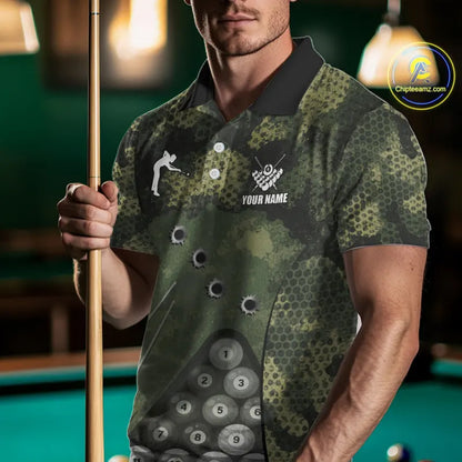 Green Camo 8 Ball Billiard Shirt For Men Custom Pool Team Shirt, Billiard Jersey Polo & 1/4 Zip TDM5655