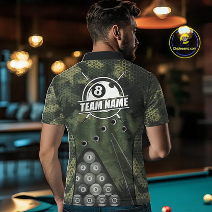 Green Camo 8 Ball Billiard Shirt For Men Custom Pool Team Shirt, Billiard Jersey Polo & 1/4 Zip TDM5655