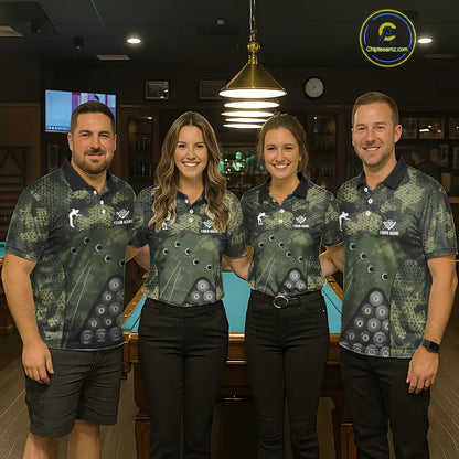 Green Camo 8 Ball Billiard Shirt For Men Custom Pool Team Shirt, Billiard Jersey Polo & 1/4 Zip TDM5655