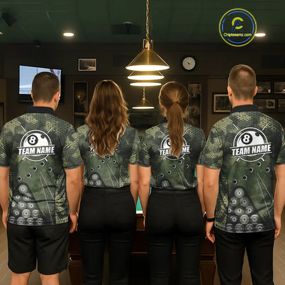Green Camo 8 Ball Billiard Shirt For Men Custom Pool Team Shirt, Billiard Jersey Polo & 1/4 Zip TDM5655