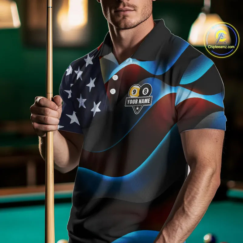 Personalized American Flag 8 Ball & 9 Ball Billiard Shirt For Men, Patriotic Pool Team Jersey TDM5657