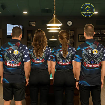 Personalized American Flag 8 Ball & 9 Ball Billiard Shirt For Women, Patriotic Pool Team Jersey TDM5657