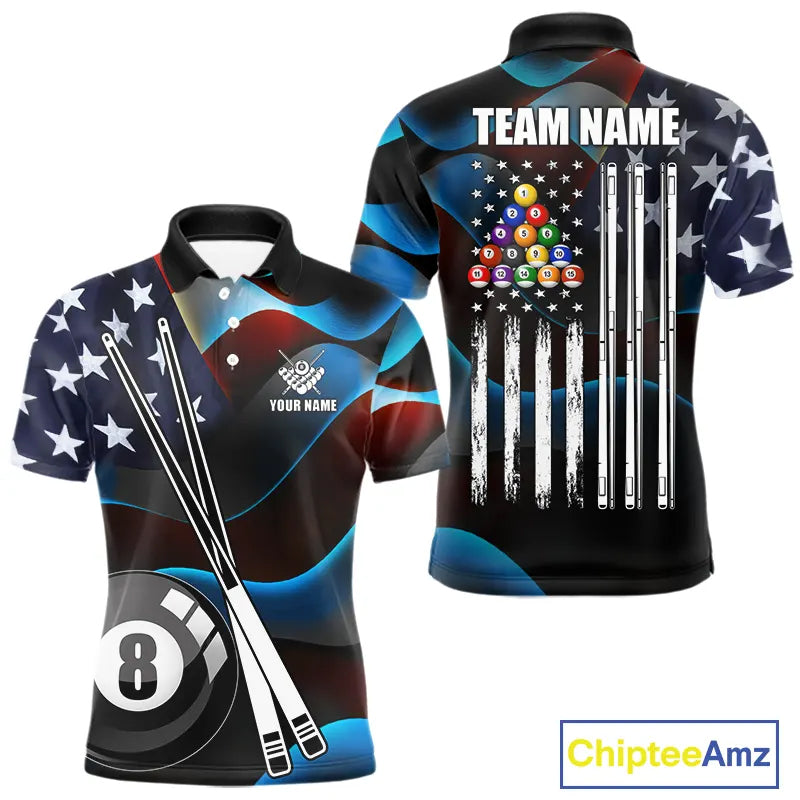 Glowing American Flag 8 Ball Pool Billiard Shirt For Men Custom Patriotic Billiard Team Jersey TDM5658