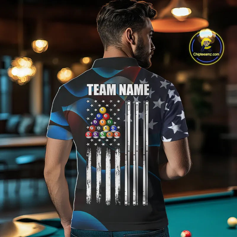 Glowing American Flag 8 Ball Pool Billiard Shirt For Men Custom Patriotic Billiard Team Jersey TDM5658