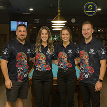 Load image into Gallery viewer, Custom Colorful Sugar Skull Billiard Shirt For Men, 8 Ball Pool Team Jersey Polo &amp; 1/4 Zip TDM6262