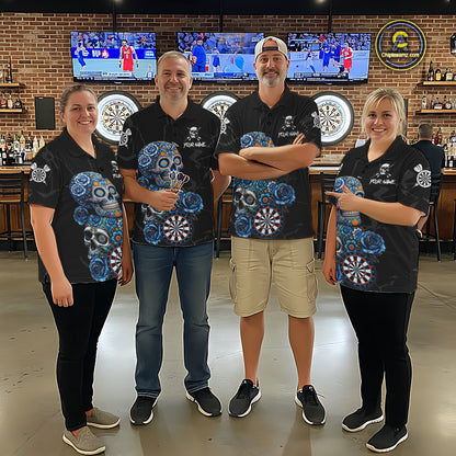 Personalized Blue Sugar Skull Darts Shirt For Women Custom Darts Jersey Team Polo & Quarter Zip TDM6263
