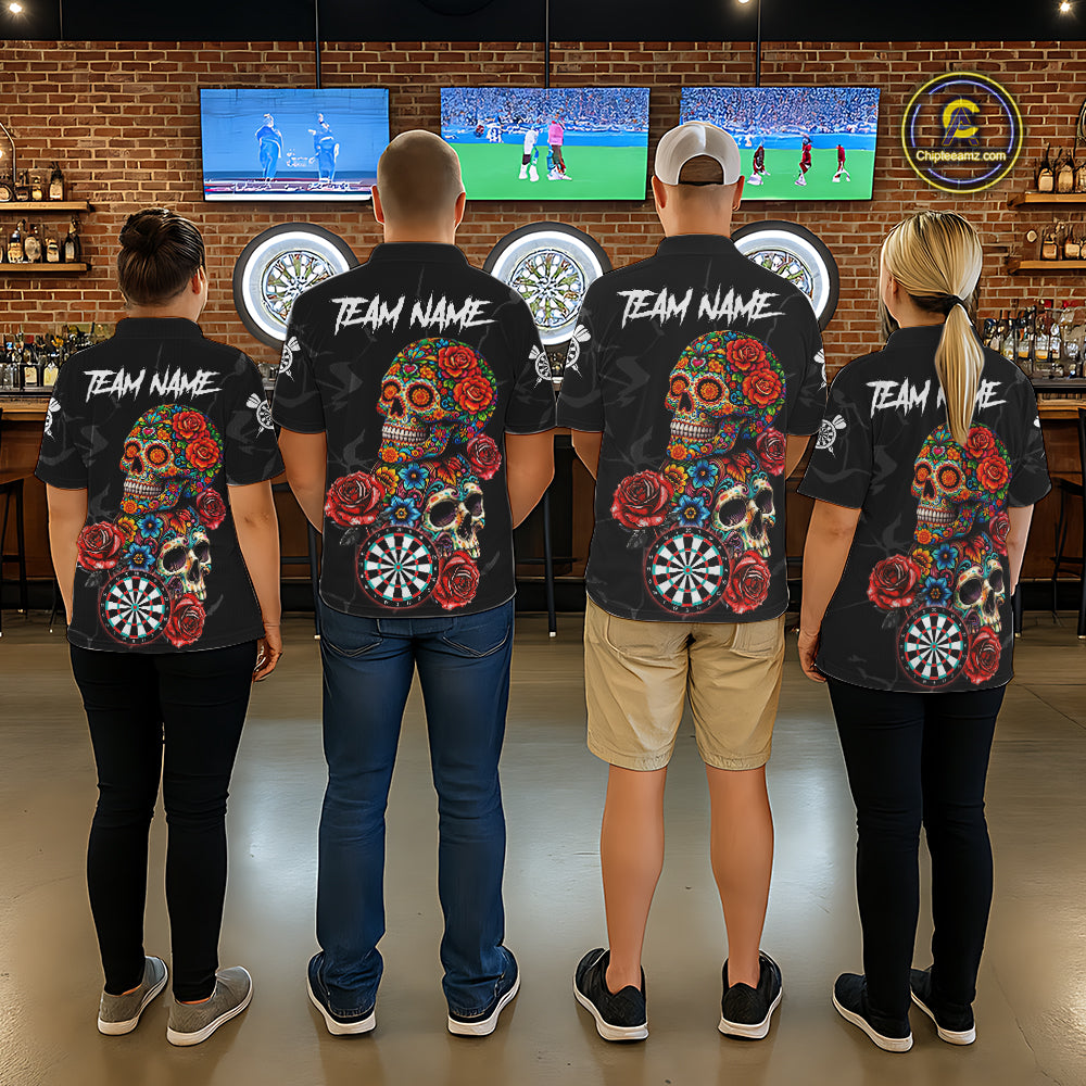 Personalized Colorful Sugar Skull Darts Shirt For Men Custom Darts Jersey Team Polo & Quarter Zip TDM6264
