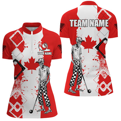 Personalized Argyle Canada Flag Funny Skeleton Women Billiard Shirts, Patriotic Billiard Team Jerseys TDM1760