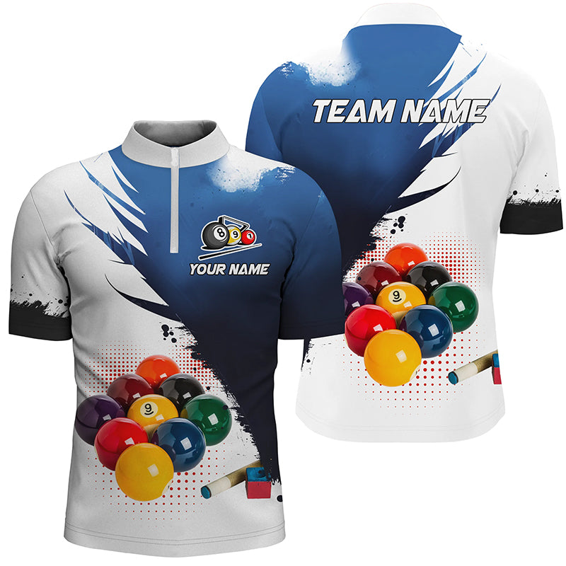 3D 9 Ball Pool Billiard Jerseys Men Polo & Quarter-Zip Shirts Custom Billiard Team Shirts |Blue TDM2157