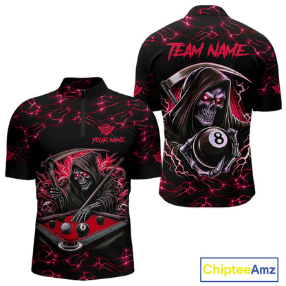 Red Funny Grim Reaper 8 Ball Pool Men Billiard Shirts Custom Name Lightning Billiard Jerseys TDM2159