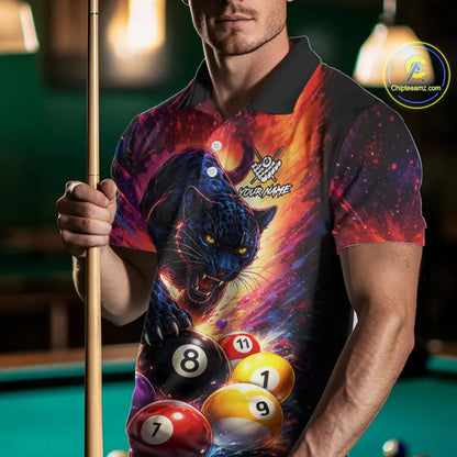 Colorful Billiard Balls Panther 8 Ball Pool Shirt For Men Custom Billiard Jersey Polo & 1/4 Zip TDM5669