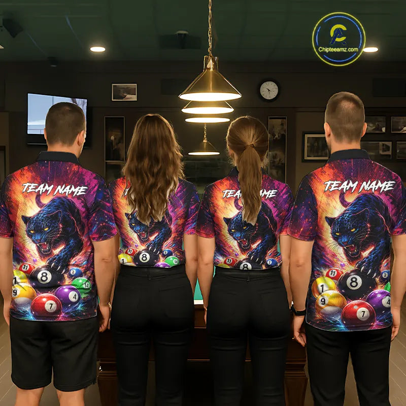 Colorful Billiard Balls Panther 8 Ball Pool Shirt For Men Custom Billiard Jersey Polo & 1/4 Zip TDM5669