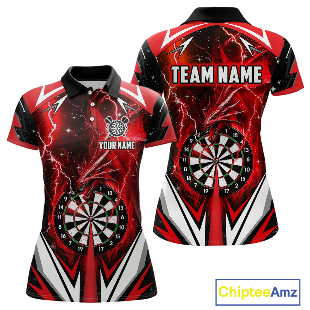 Red Darts Jerseys Custom Thunder Lightning Dragon Dart Shirt Team Polo & Quarter Zip For Women TDM4315