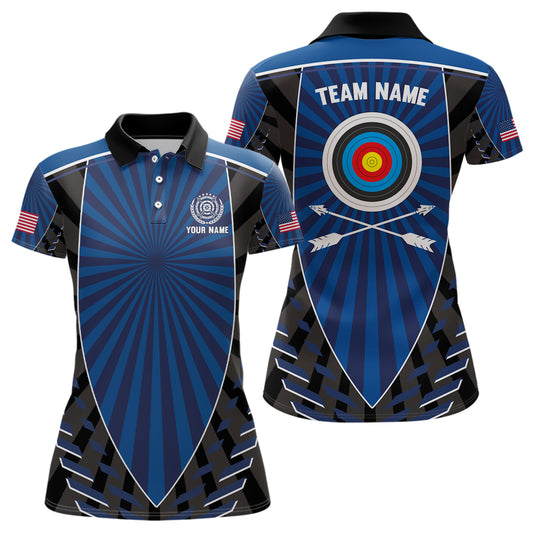 Personalized Name Blue Archery Polo Shirts For Women Custom Team Name Archery Jerseys TDM0517