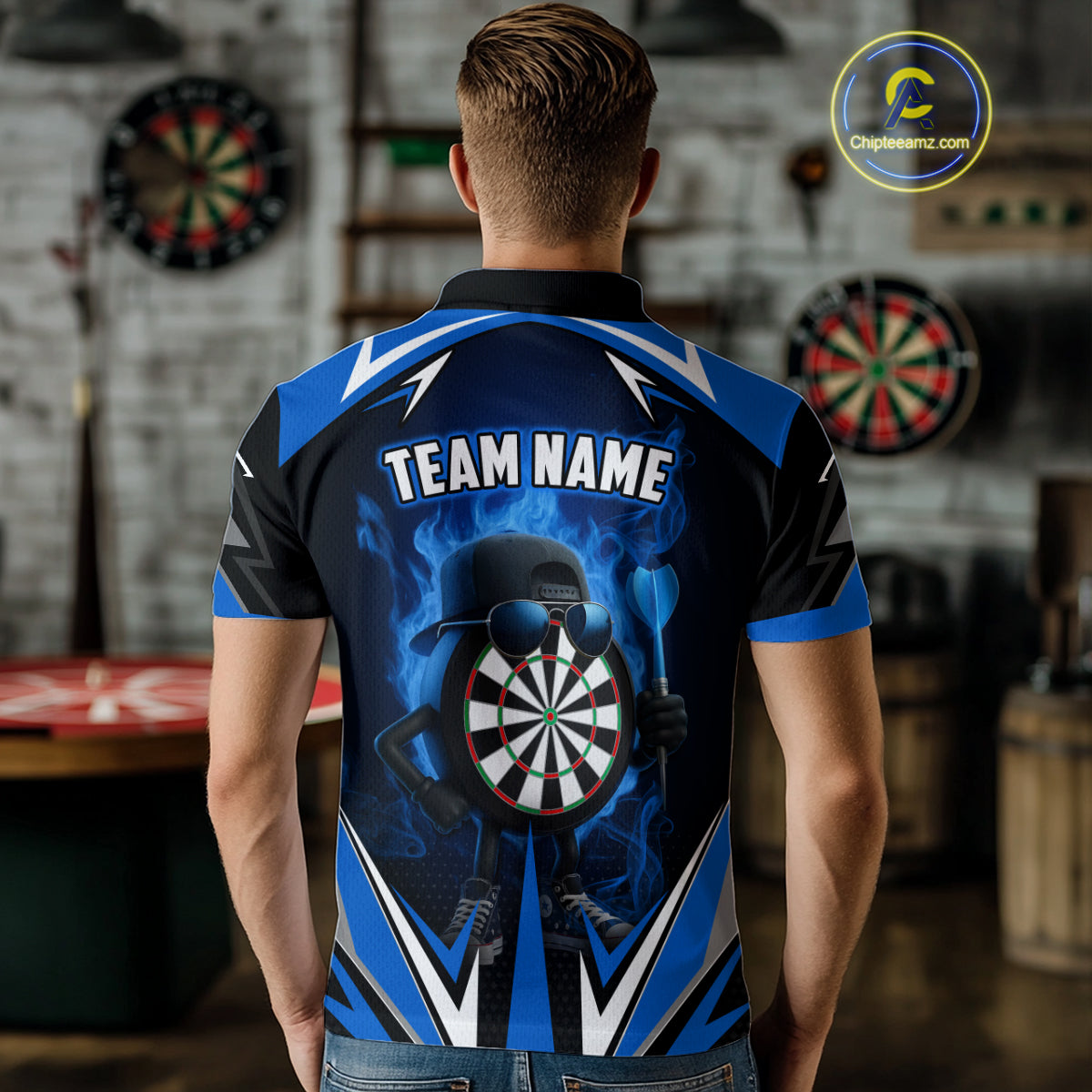 Funny Dartboard Blue Flaming Darts Shirt For Men Custom Darts Jersey Team Polo & Quarter Zip TDM5386