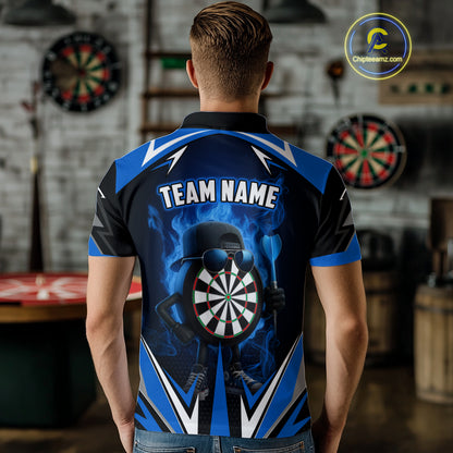 Funny Dartboard Blue Flaming Darts Shirt For Men Custom Darts Jersey Team Polo & Quarter Zip TDM5386