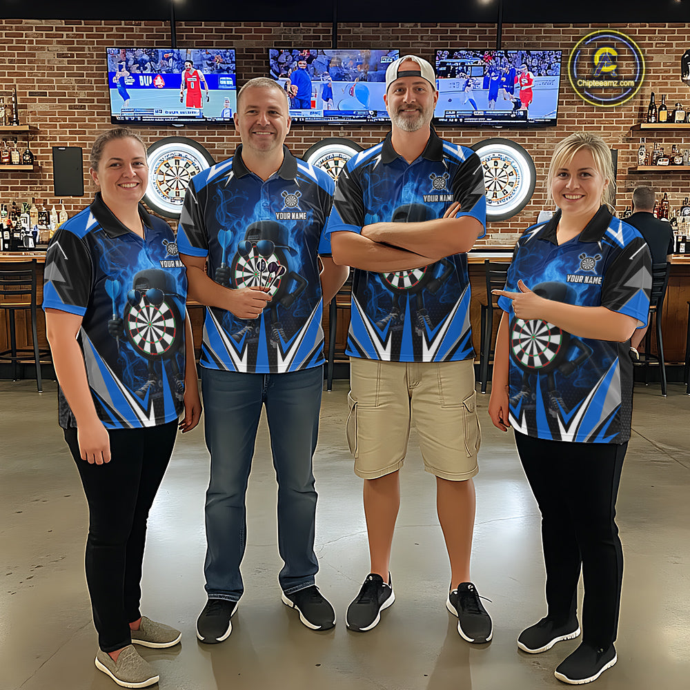 Funny Dartboard Blue Flaming Darts Shirt For Men Custom Darts Jersey Team Polo & Quarter Zip TDM5386