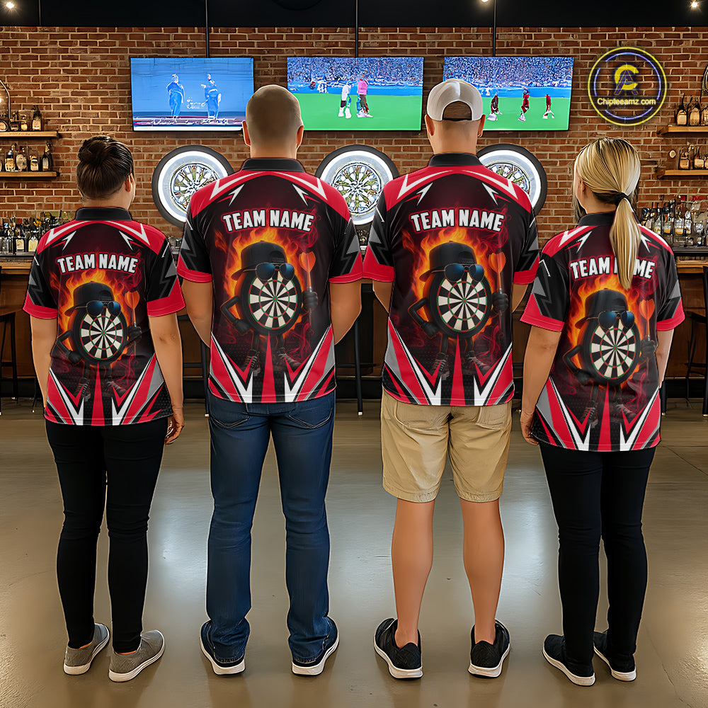 Funny Dartboard Red Flaming Darts Shirt For Men Custom Darts League Jersey Team Polo & Quarter Zip TDM5387
