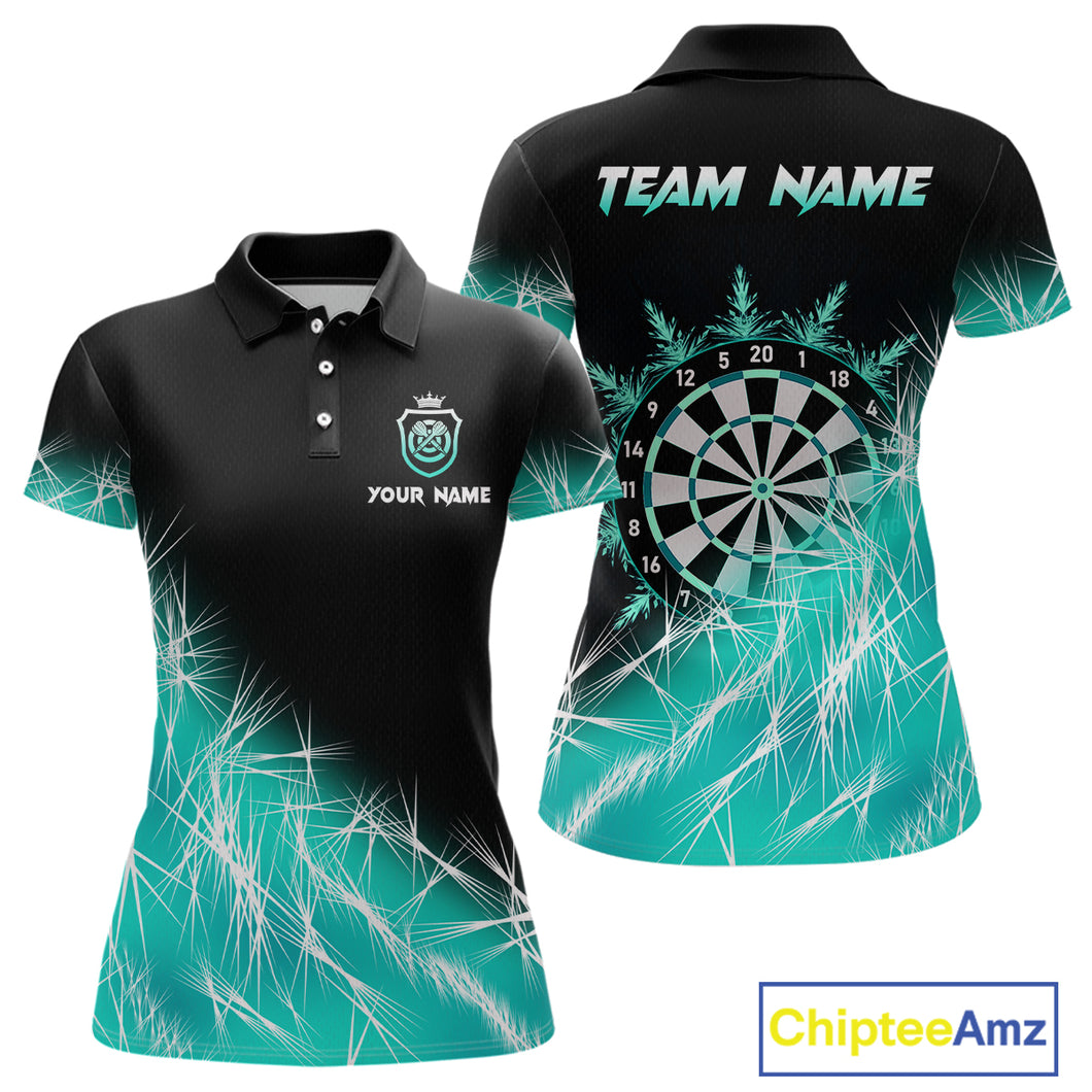 Turquoise Icy Lights Womens Darts Polo & Quarter Zip Custom Dart Shirt For Team Darts Jersey Outfit TDM4150