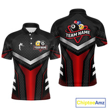 Load image into Gallery viewer, Personalized Billiard 8 Ball &amp; 9 Ball Pool Polo, 1/4 Zip For Men Custom Team Billiard Jerseys |Red TDM4152