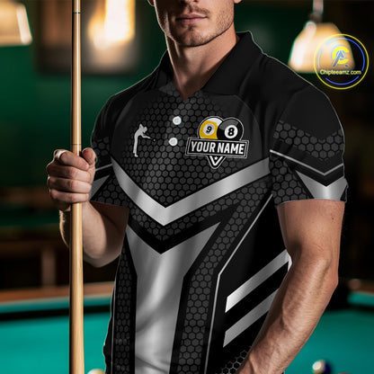 Personalized Billiard 8 Ball & 9 Ball Pool Polo, 1/4 Zip For Men Custom Team Billiard Jersey|White TDM4153