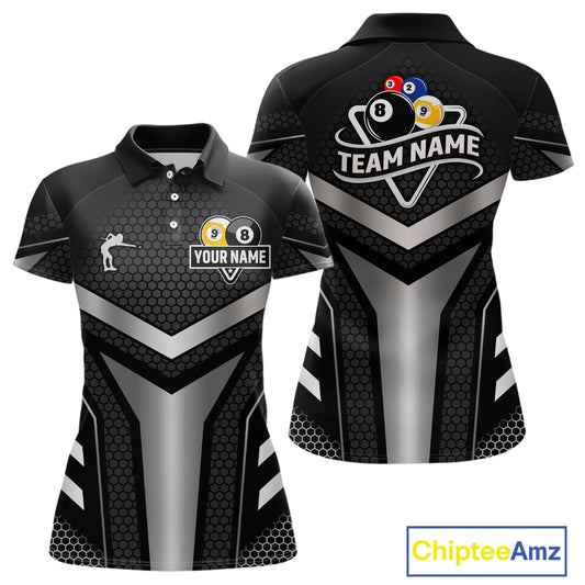 Personalized Billiard 8 Ball & 9 Ball Pool Polo, 1/4 Zip For Women Custom Team Billiard Jersey|White TDM4153