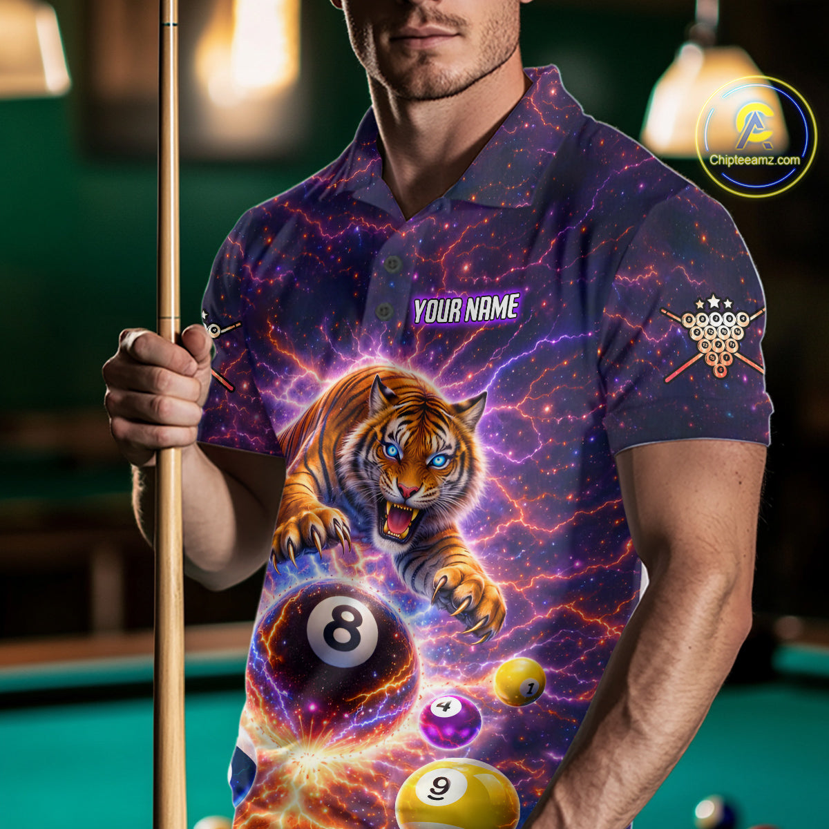 Colorful Billiard Balls Tiger Pool Shirt For Men Custom Thunder Lighting Billiard Team Jersey TDM5685
