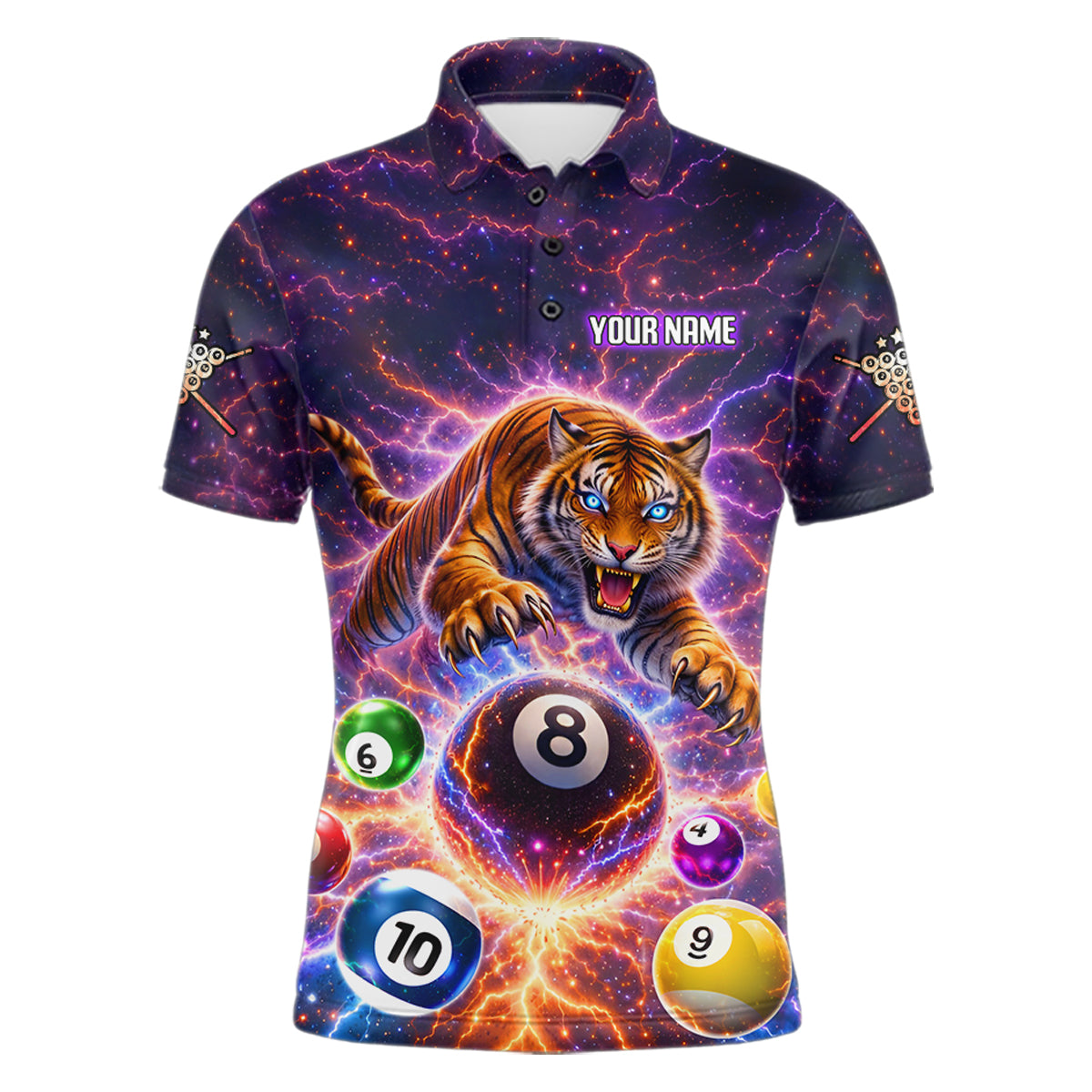 Colorful Billiard Balls Tiger Pool Shirt For Men Custom Thunder Lighting Billiard Team Jersey TDM5685
