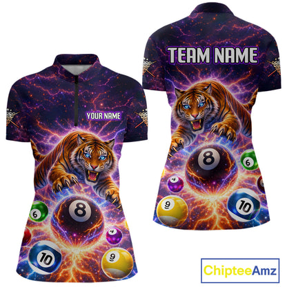 Colorful Billiard Balls Tiger Pool Shirt For Women Custom Thunder Lighting Billiard Team Jersey TDM5685