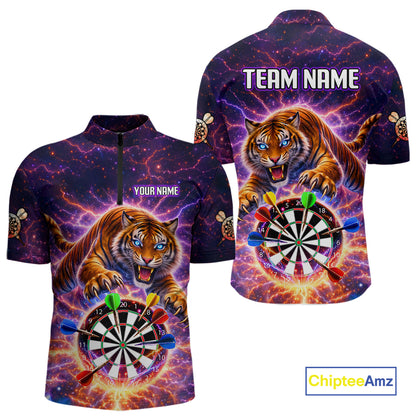 Colorful Thunder Lightning Tiger Darts Shirt For Men Custom Darts Jersey Team Polo & 1/4 Zip TDM5686