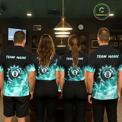 Turquoise Icy Light 8 Ball Pool Billiard Polo & 1/4 Zip For Men Custom Billiard Team Jerseys  TDM5689