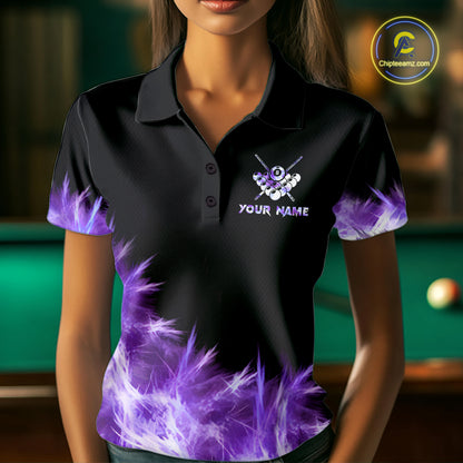 Purple Icy Light 8 Ball Pool Billiard Polo & Quarter Zip For Women Custom Billiard Team Jerseys TDM5690