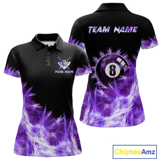 Purple Icy Light 8 Ball Pool Billiard Polo & Quarter Zip For Women Custom Billiard Team Jerseys TDM5690
