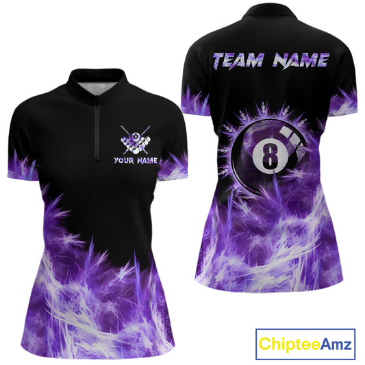 Purple Icy Light 8 Ball Pool Billiard Polo & Quarter Zip For Women Custom Billiard Team Jerseys TDM5690