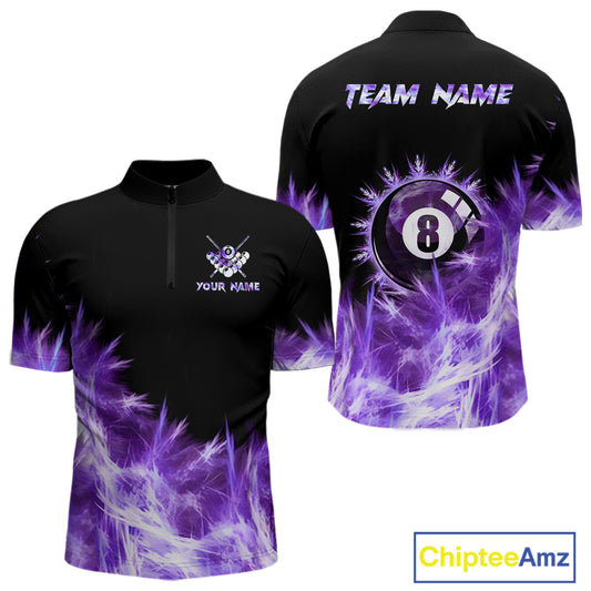 Purple Icy Light 8 Ball Pool Billiard Polo & Quarter Zip For Men Custom Billiard Team Jerseys TDM5690