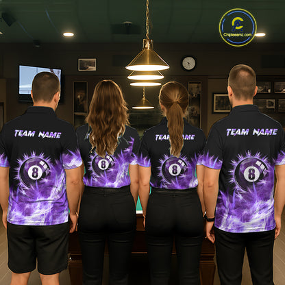 Purple Icy Light 8 Ball Pool Billiard Polo & Quarter Zip For Women Custom Billiard Team Jerseys TDM5690
