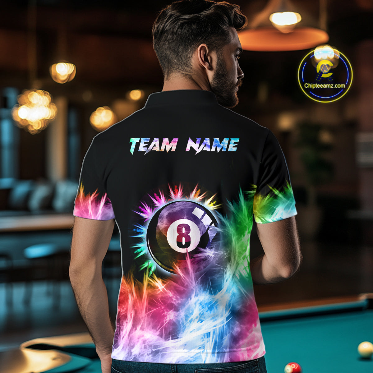 Colorful 8 Ball Pool Icy Light Billiard Polo & Quarter Zip For Men Custom Billiard Team Jerseys TDM5691