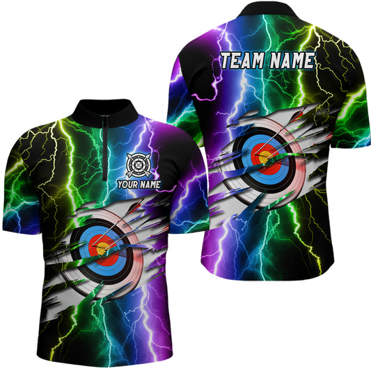 Personalized Archery Colorful Lightning Men Quarter-Zip Shirts, Archery 3d Target Shirts TDM1082
