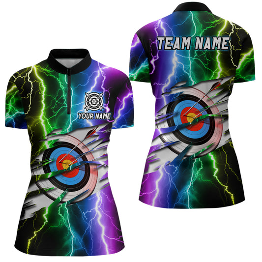 Personalized Archery Colorful Lightning Women Quarter-Zip Shirts, Archery 3d Target Shirts TDM1082