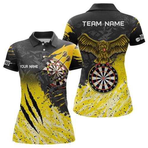 Personalized Yellow Black Eagle Dartboard Dart Polo & Quarter Zip For Women Custom Team Dart Jerseys TDM3521