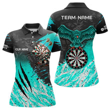 Load image into Gallery viewer, Personalized Turquoise Black Eagle Dartboard Dart Polo &amp; 1/4 Zip For Women Custom Team Dart Jerseys TDM3522