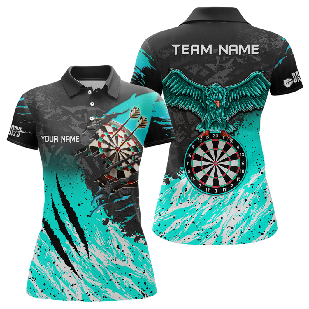 Personalized Turquoise Black Eagle Dartboard Dart Polo & 1/4 Zip For Women Custom Team Dart Jerseys TDM3522