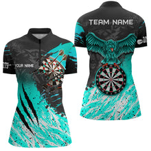 Load image into Gallery viewer, Personalized Turquoise Black Eagle Dartboard Dart Polo &amp; 1/4 Zip For Women Custom Team Dart Jerseys TDM3522